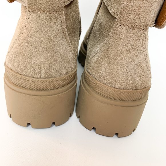 NEW Lucky Brand Tan Dune Elyton Suede Buckle Chunky Lug Sole Zip Ankle Boots 10 - Picture 4 of 8